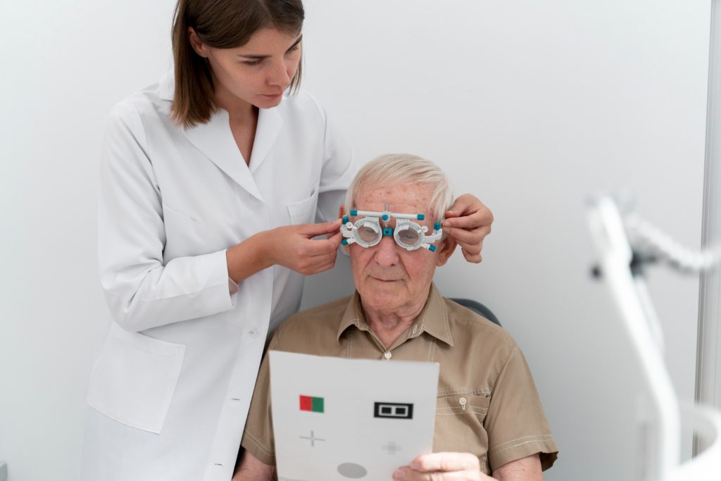 Man having an eye sight check at an ophthalmology clinic